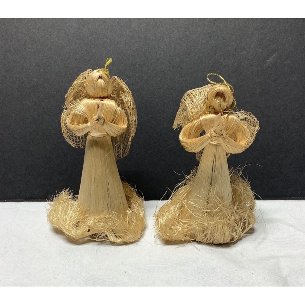 Vintage Handcrafted Corn Husk Angel Doll Figurines Decor xmas 4.5"